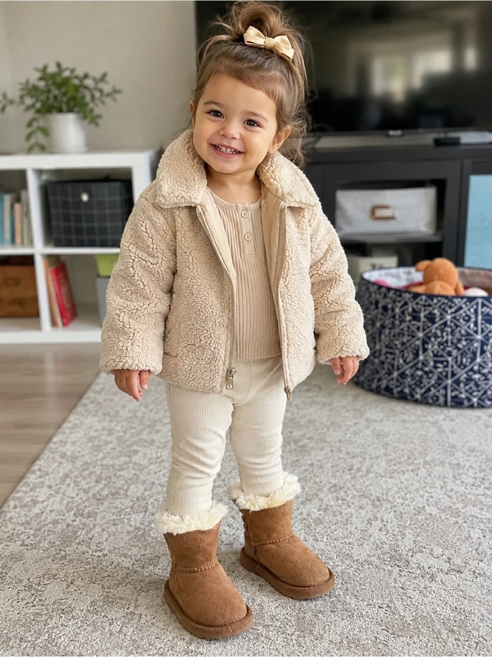 UGG Kids Bailey Bow Chestnut Shearling Boots Toddler Size 7